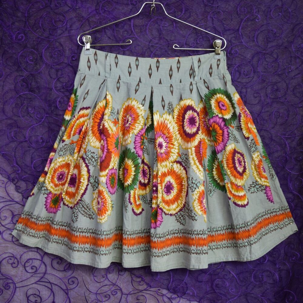 Womens Sz M Double Zero Brand 100% Cotton Knee Length Skater Skirt BOLD Flowers - Picture 1 of 9